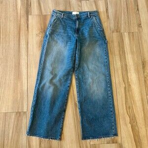 Current/Elliott Carpenter Jeans Womens Size 28 Blue Wide-Leg Cropped Raw